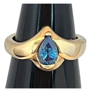 Vintage Ring Size 10 Blue CZ Mid Century Modernist Design 14X